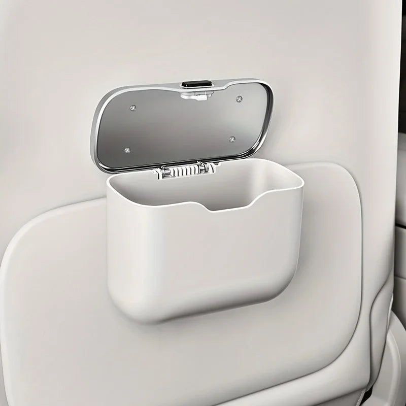 beige Car Trash Can with Lid – Hanging Auto Garbage Bin & Interior Organizer
