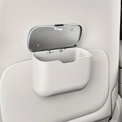 beige Car Trash Can with Lid – Hanging Auto Garbage Bin & Interior Organizer