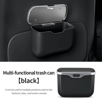 black Car Trash Can with Lid – Hanging Auto Garbage Bin & Interior Organizer