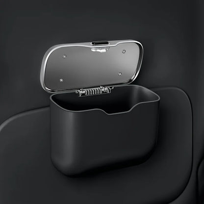 black Car Trash Can with Lid – Hanging Auto Garbage Bin & Interior Organizer