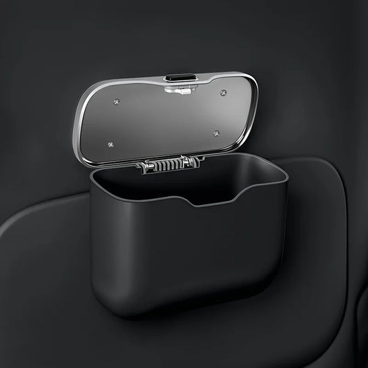 black Car Trash Can with Lid – Hanging Auto Garbage Bin & Interior Organizer