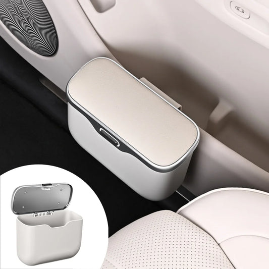 beige Car Trash Can with Lid – Hanging Auto Garbage Bin & Interior Organizer