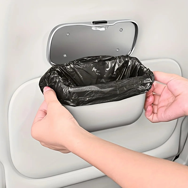black Car Trash Can with Lid – Hanging Auto Garbage Bin & Interior Organizer