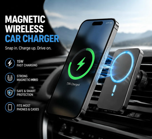 Magnetic Wireless Car Charger Phone Mount – Fast Charging Vent Holder Compatible with MagSafe iPhone 17/16/15/14/13/12 Series